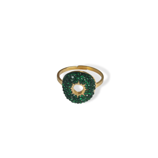 Bague Vintage En Métal Argenté Avec Strass Et Pierre Verte – Taille 55, Très Bon état